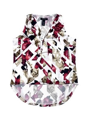 WHBM NEW Floral Silk Stretch Draped Top Blouse Sz S